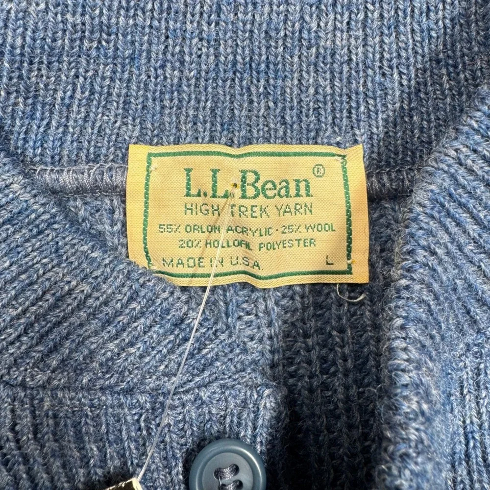 L.L. Bean High Trek Yarn Sweater L Blue NEW Henley Wool Blend Waffle Knit (2180)